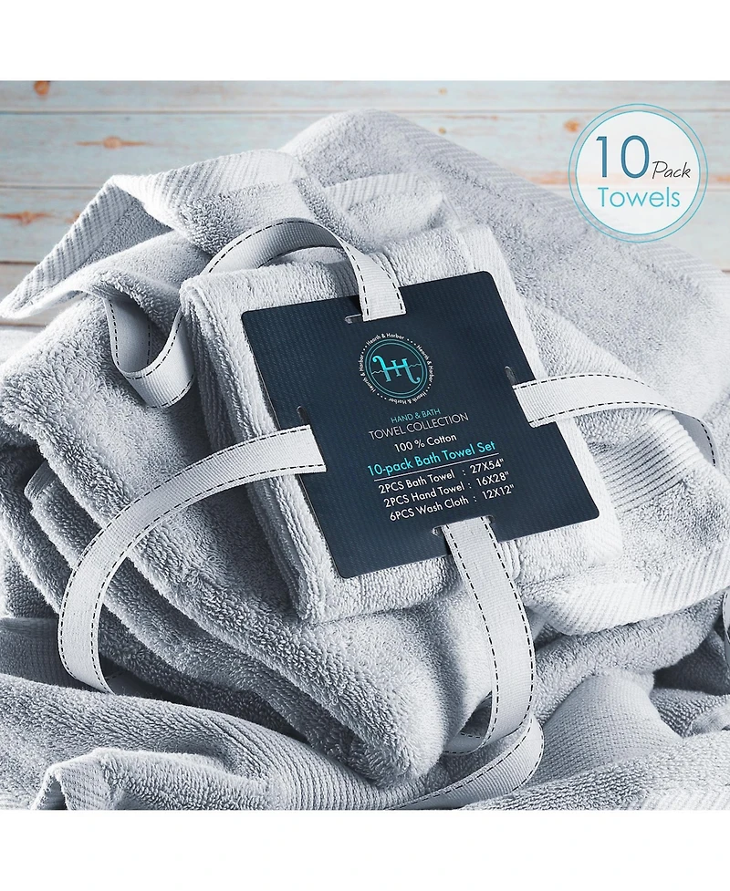 Luxury Soft 10-Piece Towel Set – 600 Gsm 100% Combed Cotton | 2 Bath Towels, Hand Towels & 6 Washcloths