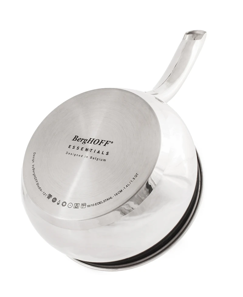 BergHOFF Belly Shape 18/10 Stainless Steel 6.25" Sauce Pan with Glass Lid, 1.5qt.