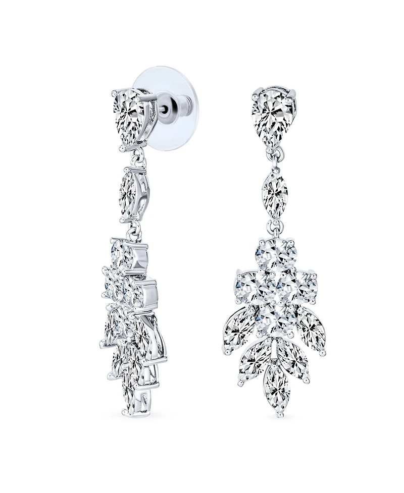 Bling Jewelry Teardrop Marquise Cluster Cubic Zirconia Cz Prom Pageant Statement Dangle Earrings Rhodium Plated Brass