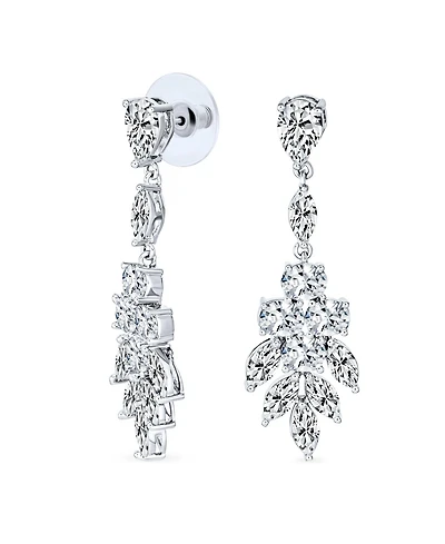 Bling Jewelry Teardrop Marquise Cluster Cubic Zirconia Cz Prom Pageant Statement Dangle Earrings Rhodium Plated Brass