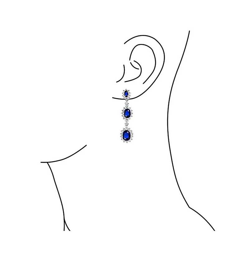 Bling Jewelry Long Royal Blue Triple Oval Halo Blue Cz Chandelier Earrings Cubic Zirconia Rhodium Plated Brass