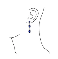 Bling Jewelry Long Royal Blue Triple Oval Halo Blue Cz Chandelier Earrings Cubic Zirconia Rhodium Plated Brass