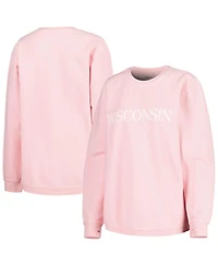 Women's Pressbox Pink Wisconsin Badgers Comfy Cord Bar Print Pullover Sweatshirt