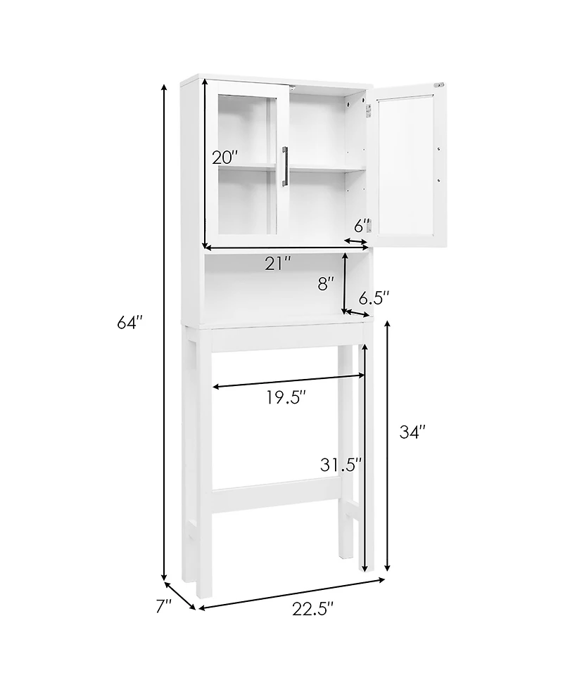 Over the Toilet Storage Cabinet Bathroom Space Saver w/Tempered Glass Door