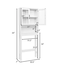 Over the Toilet Storage Cabinet Bathroom Space Saver w/Tempered Glass Door
