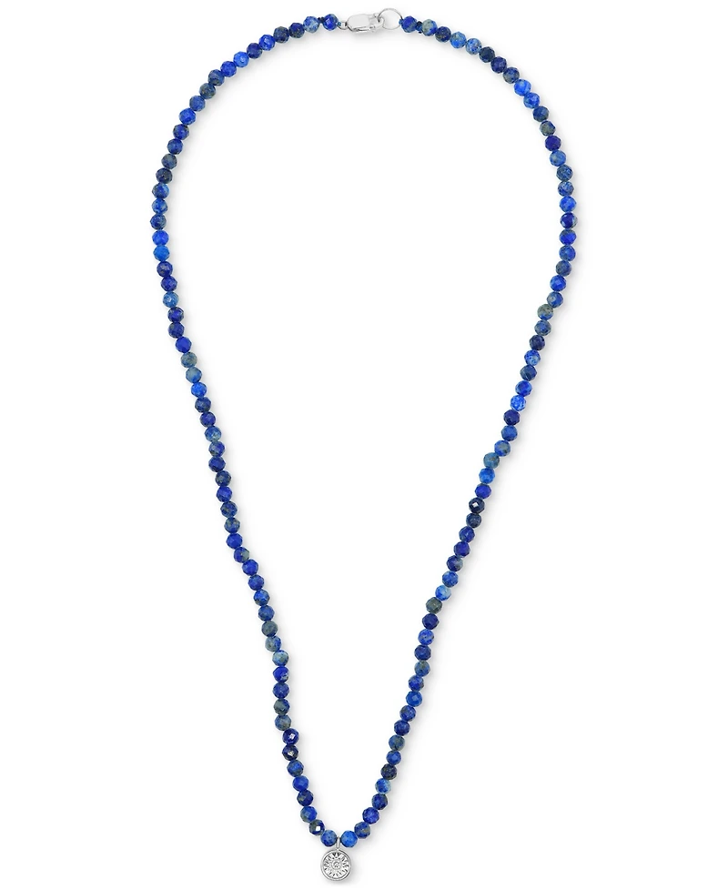 Black Spinel & Diamond Accent Beaded 17" Pendant Necklace in Sterling Silver (Also in Turquoise, Lapis Lazuli, & Jade)