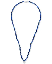 Black Spinel & Diamond Accent Beaded 17" Pendant Necklace in Sterling Silver (Also in Turquoise, Lapis Lazuli, & Jade)
