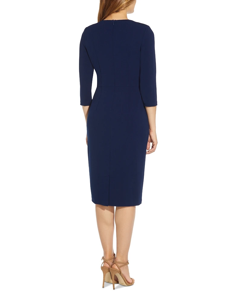 Adrianna Papell Women's Tie-Front 3/4-Sleeve Crepe Knit Dress