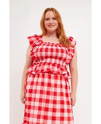 English Factory Plus Gingham Smocked Top