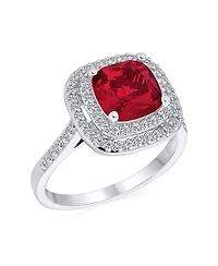 Bling Jewelry Large Fashion Solitaire Cubic Zirconia Pave Cz Cushion Cut Red Art Deco Style Cocktail Statement Ring Silver Plated