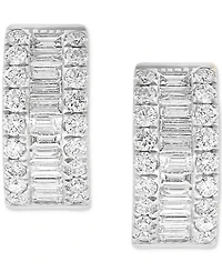 Effy Diamond Baguette & Round Small Huggie Hoop Earrings (1-1/5 ct. t.w.) in 14k White Gold, 0.625"