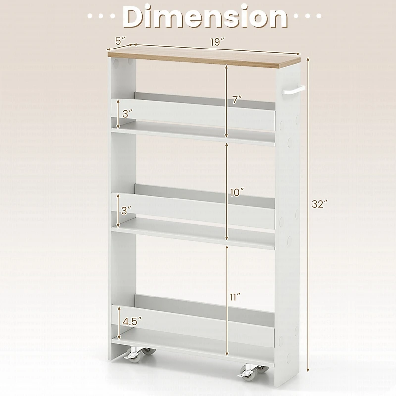Costway Rolling Kitchen Slim Storage Cart Mobile Shelving Organizer w/ Handle