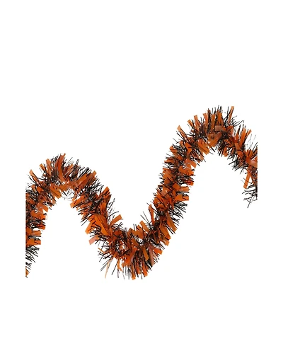 50' Orange and Black Halloween Tinsel Garland, Unlit