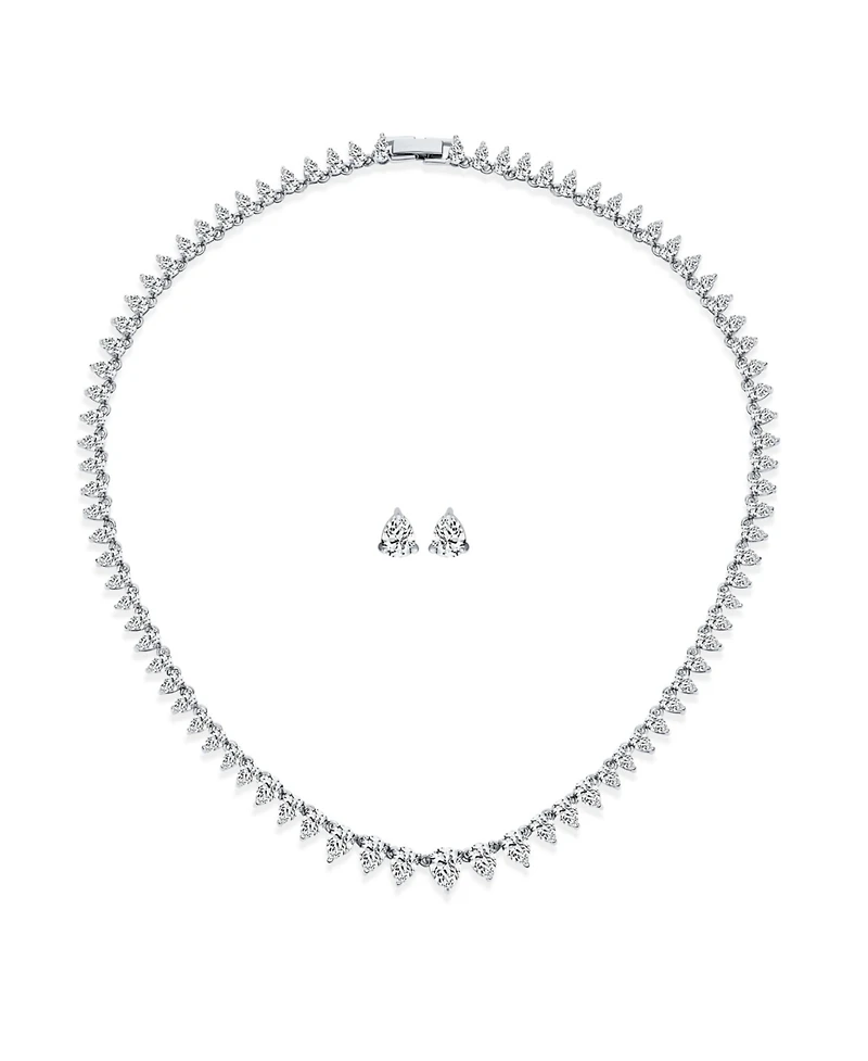 Bling Jewelry Classic Graduated Teardrop Aa Cz Statement Collar Tennis Necklace Stud Earrings Jewelry Set Prom Pageant