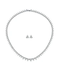 Bling Jewelry Classic Graduated Teardrop Aa Cz Statement Collar Tennis Necklace Stud Earrings Jewelry Set Prom Pageant