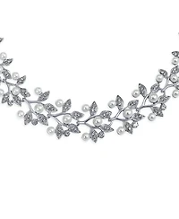 Bling Jewelry Large Fashion Leaves Leaf Motif Simulated White Pearl Cubic Zirconia Pave Cz Leaf Bib Statement Necklace Jewelry Set s