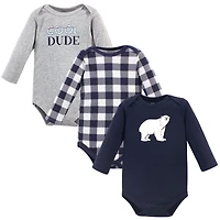 Hudson Baby Cotton Long-Sleeve Bodysuit 3Pk