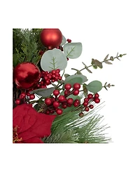 Artificial Berry and Poinsettia Christmas Wreath 28" Unlit