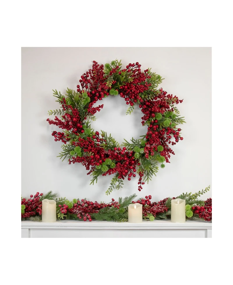 Artificial Frosted Berry and Pine Christmas Wreath 28" Unlit