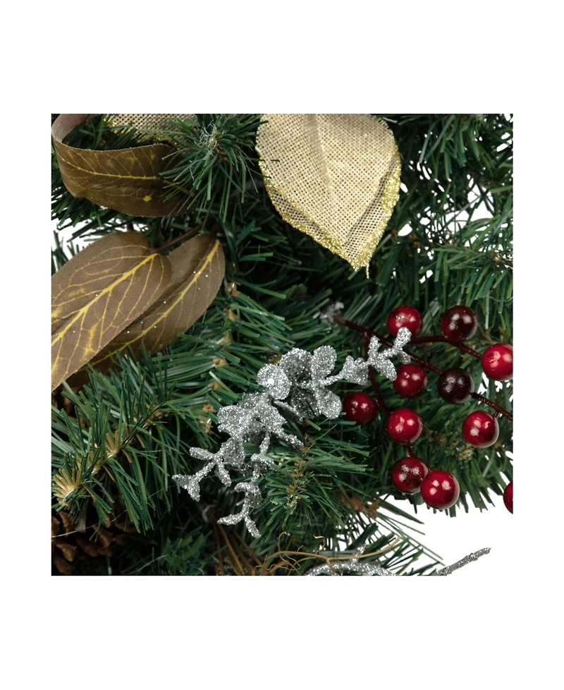 28" Mixed Pine Berry and Poinsettia Artificial Christmas Teardrop Swag - Unlit