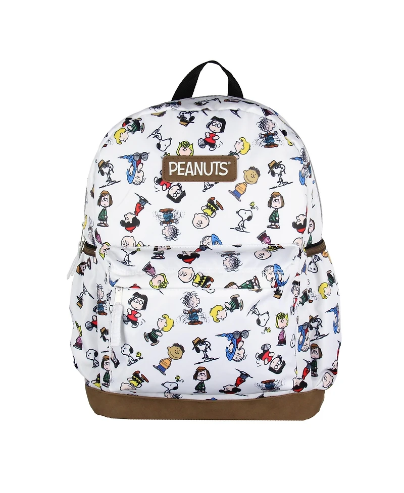 Peanuts Snoopy Charlie Brown Sally Linus Cute School Travel Backpack With Faux Leather Bottom