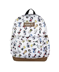 Peanuts Snoopy Charlie Brown Sally Linus Cute School Travel Backpack With Faux Leather Bottom