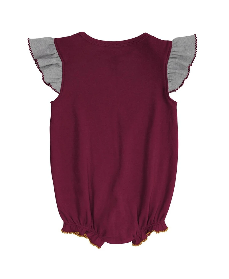 Girls Newborn and Infant Burgundy, Heathered Gray Washington Commanders All The Love Bodysuit Bib Booties Set
