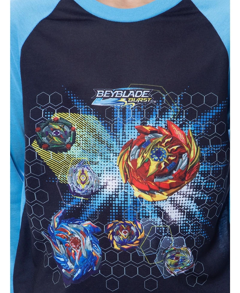 Beyblade Boys Burst Spinner Tops Tossed Print 2-Piece Raglan Sleep Pajama Set