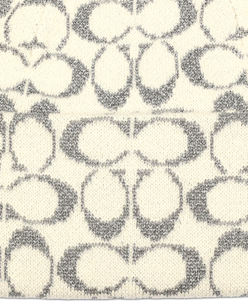 Coach Women's Cuffed Metallic Jacquard Logo Beanie