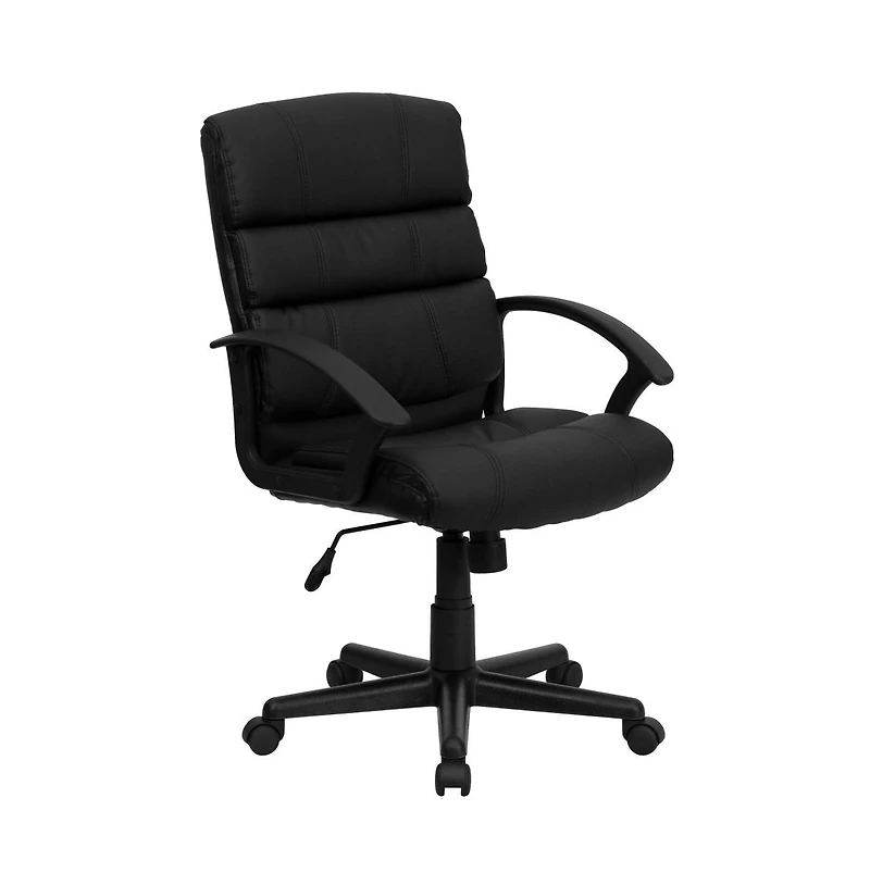 Emma+Oliver Mid-Back Leather Swivel Task Office Chair With Accent Divided Back And Arms