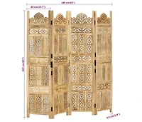 vidaXL Hand carved 4-Panel Room Divider 63"x65" Solid Mango Wood