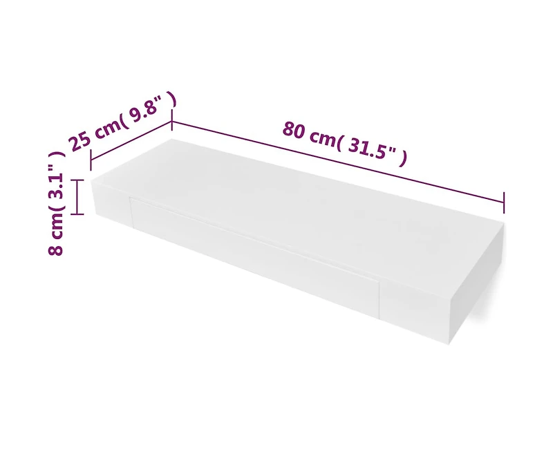 White Mdf Floating Wall Display Shelf 1 Drawer Book/Dvd Storage
