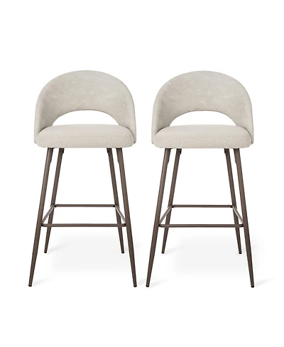 Glitzhome Set of 2 Fabric, Leatherette Bar Stool with Tapered Metal Legs