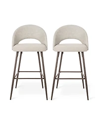 Glitzhome Set of 2 Fabric, Leatherette Bar Stool with Tapered Metal Legs