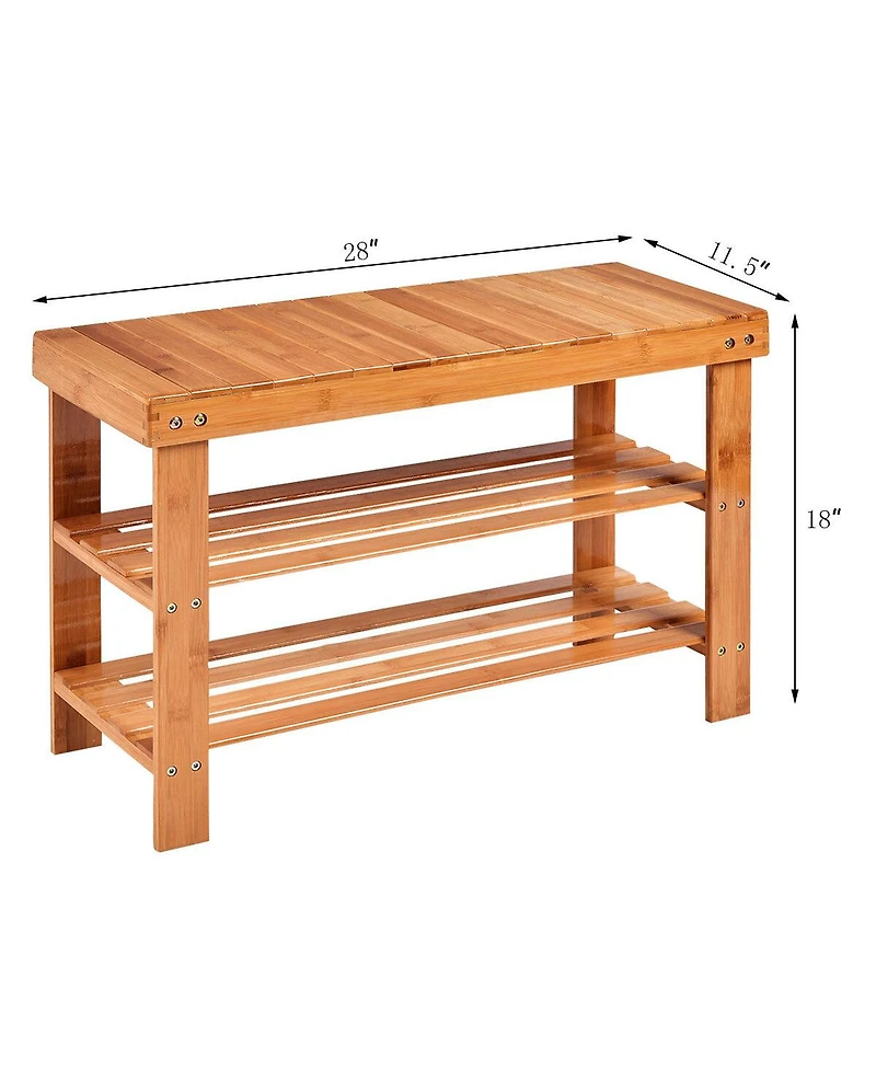 3 Tier Bamboo Shoe Rack Bench Storage Shelf Organizer Entryway Home