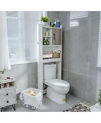 Costway Over The Toilet Storage Cabinet Bathroom Space Saver w/ Open Shelves & Door