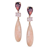 Bling Jewelry Linear Multi Color Black Onyx Blue Natural Turquoise Navy Sodalite Rose Quartz Chandelier Elongated Long Teardrop Dangling Earrings