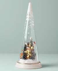 Lenox Lighted Christmas Cone With North Pole Snowman Scene Figurine