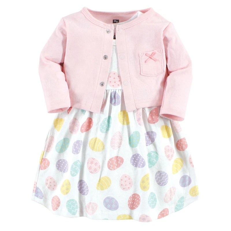 Hudson Baby Girls Cotton Dress and Cardigan Set