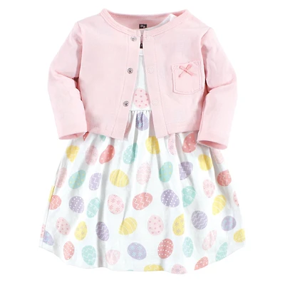Hudson Baby Girls Cotton Dress and Cardigan Set