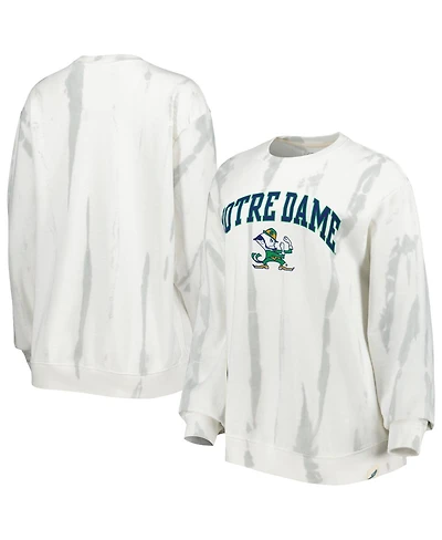 Men's League Collegiate Wear White, Silver Notre Dame Fighting Irish Classic Arch Dye Terry Pullover Sweatshirt