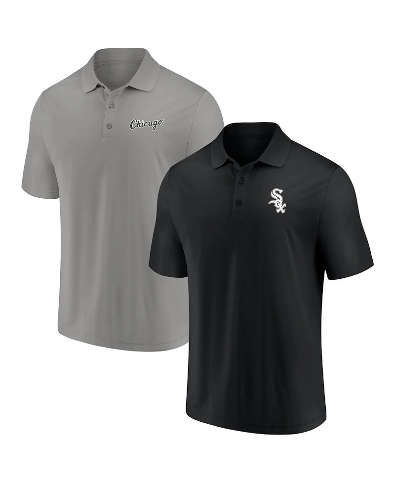 Men's Fanatics Black, Gray Chicago White Sox Dueling Logos Polo Shirt Combo Set