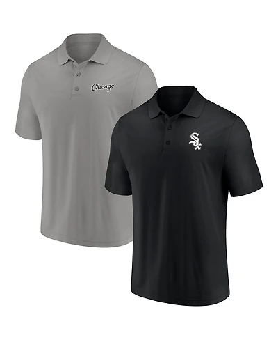 Men's Fanatics Black, Gray Chicago White Sox Dueling Logos Polo Shirt Combo Set