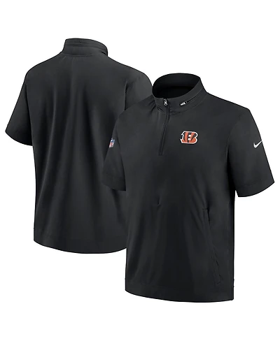 Men's Nike Black Cincinnati Bengals Sideline Coach Short Sleeve Hoodie Quarter-Zip Jacket