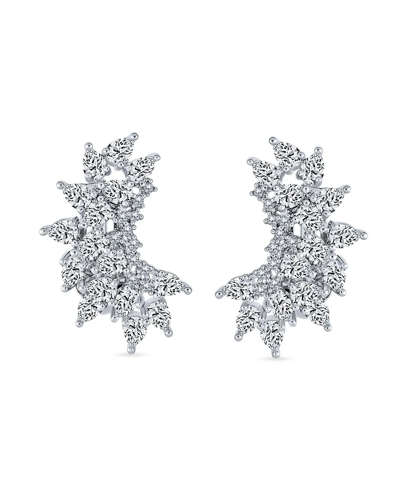Bling Jewelry Elegant Classic Teardrop Shape Ear Crawler Clusters Cubic Zirconia Cz Leaf Clip On Earrings Prom Formal Party
