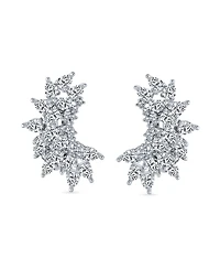 Bling Jewelry Elegant Classic Teardrop Shape Ear Crawler Clusters Cubic Zirconia Cz Leaf Clip On Earrings Prom Formal Party
