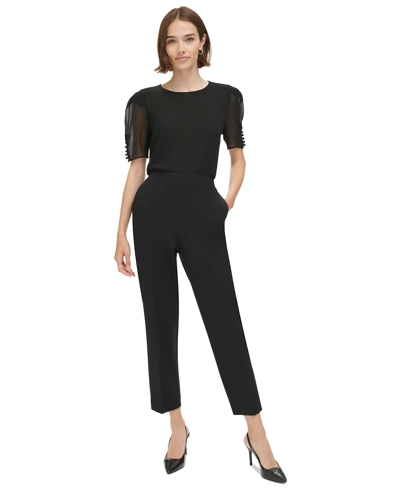 Calvin Klein Women's Elbow-Length Button-Sleeve Top