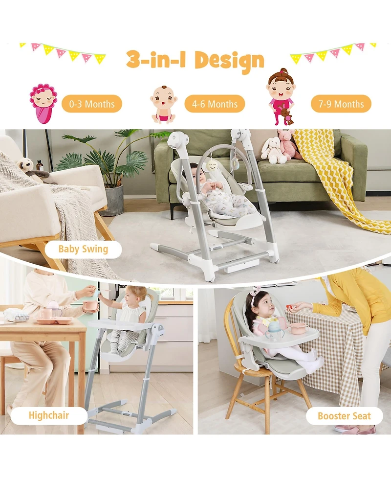 Costway Baby 3-in-1 Swing & High Chair with 8 Adjustable Heights Music Box
