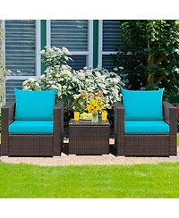 3PCS Patio Rattan Furniture Set Conversation Sofa Cushioned