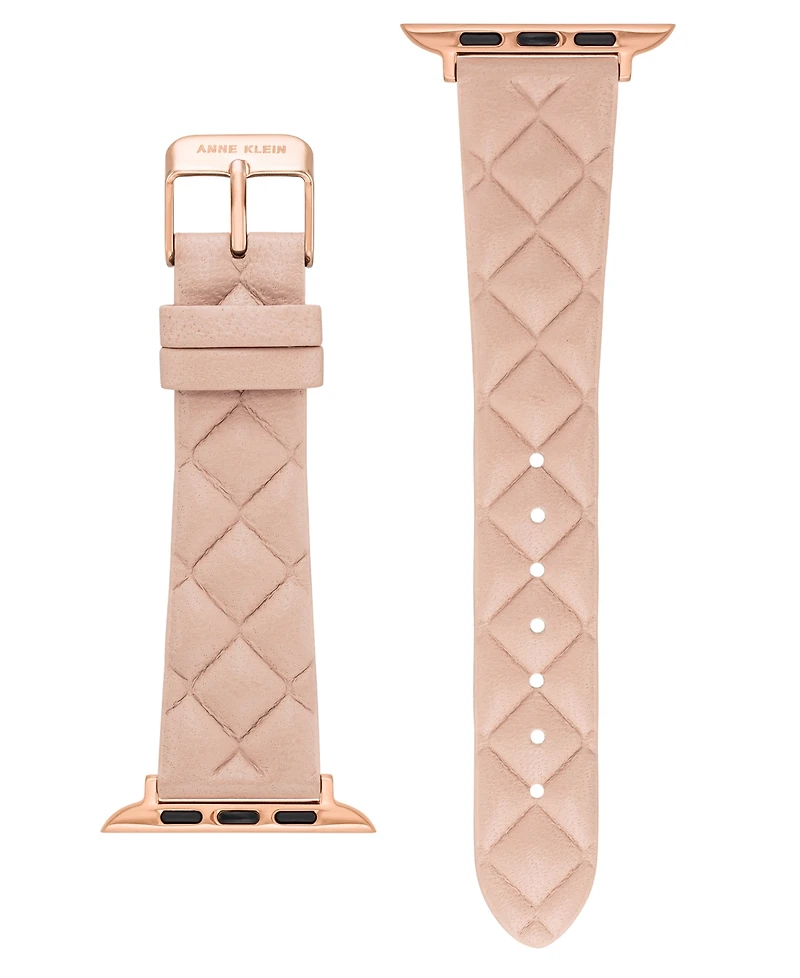 Anne Klein Women's Blush Pink Quilted Genuine Leather Band designed for Apple Watch 42mm (Series 10) & 38/40/41mm